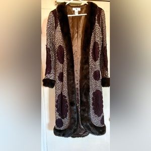 Vtg Sue Wong Nocturne Cocoa Brown Fur Trim Ribbon Lace Coat 6